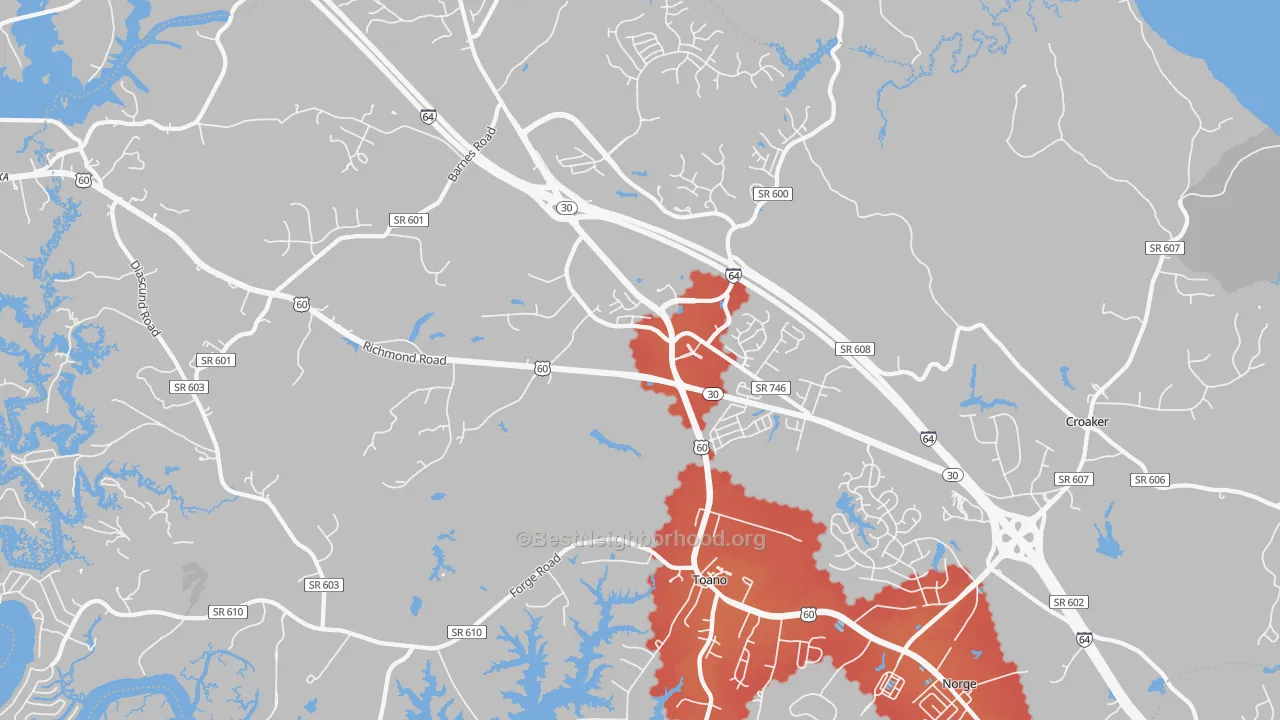 Transit Grade map of 23168, VA