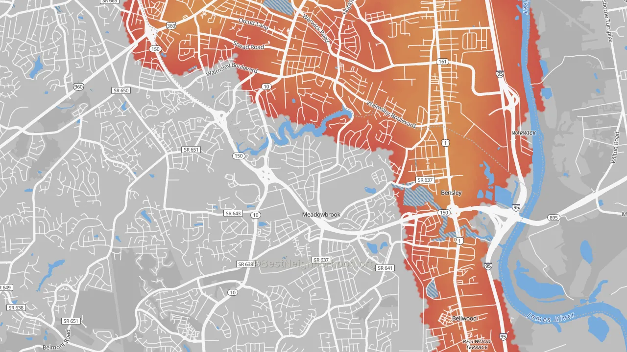 Transit Grade map of 23234, VA