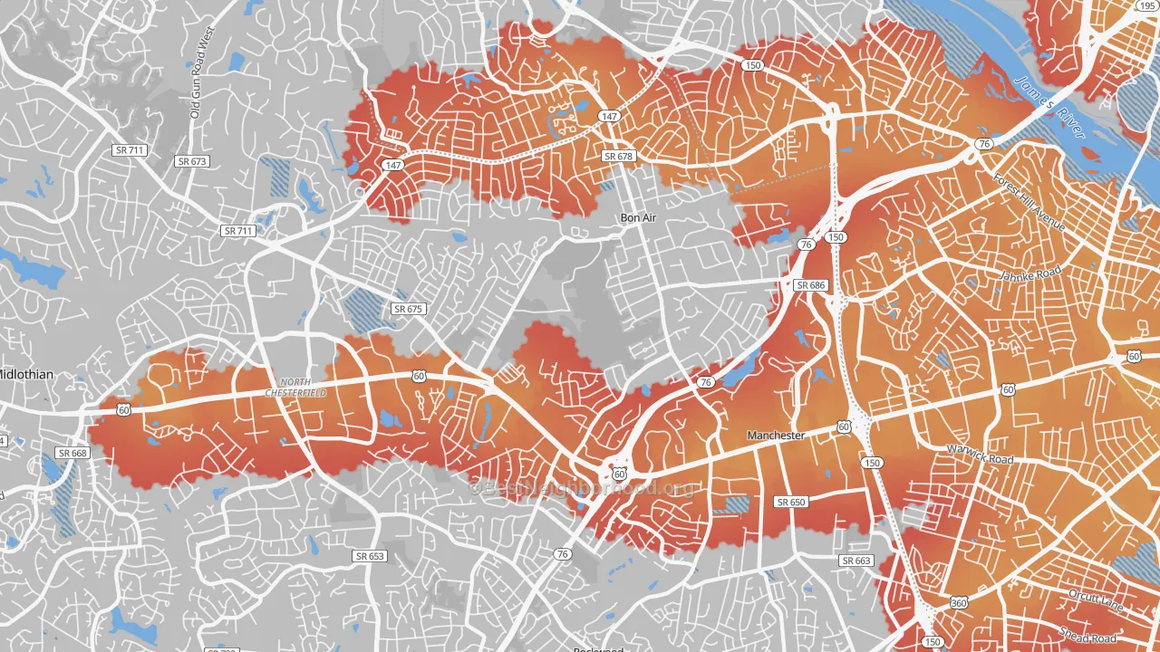 Transit Grade map of 23235, VA