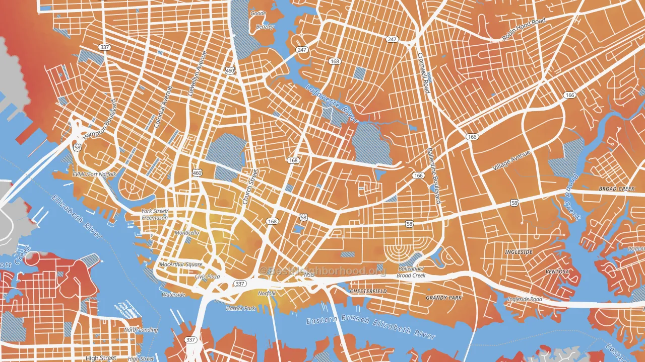 Transit Grade map of 23504, VA