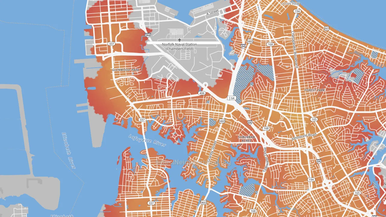 Transit Grade map of 23505, VA
