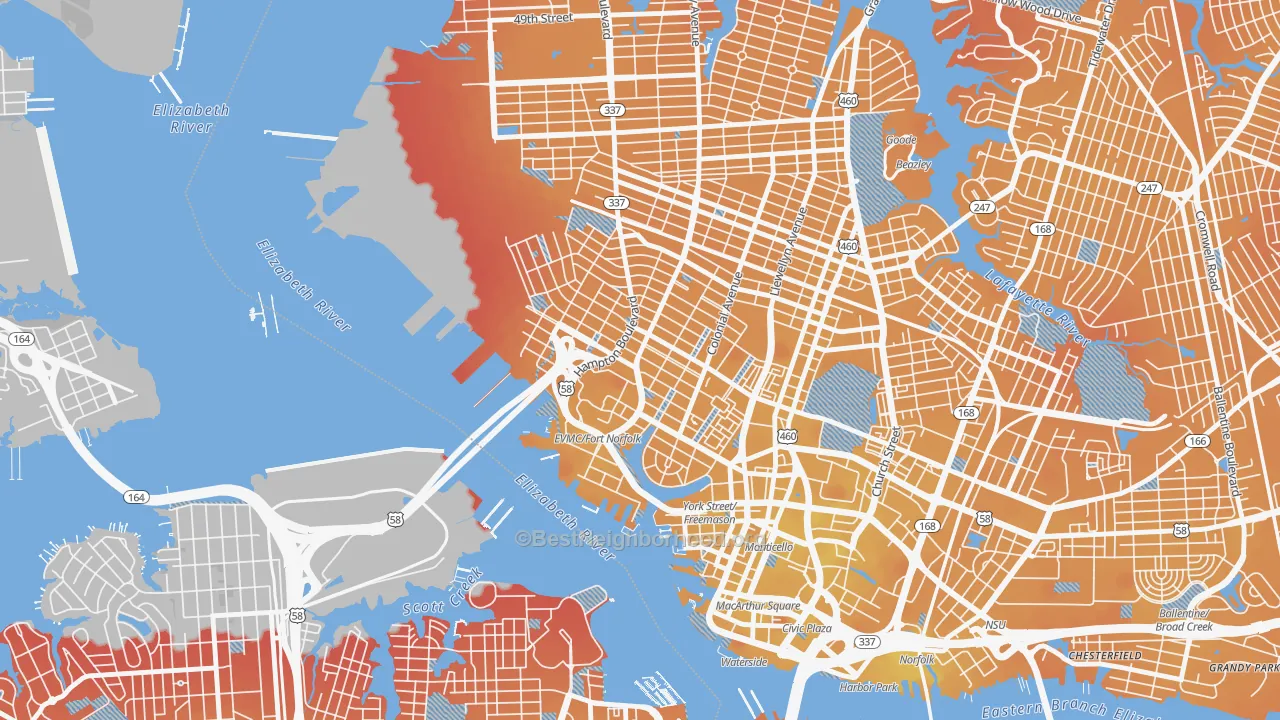 Transit Grade map of 23507, VA