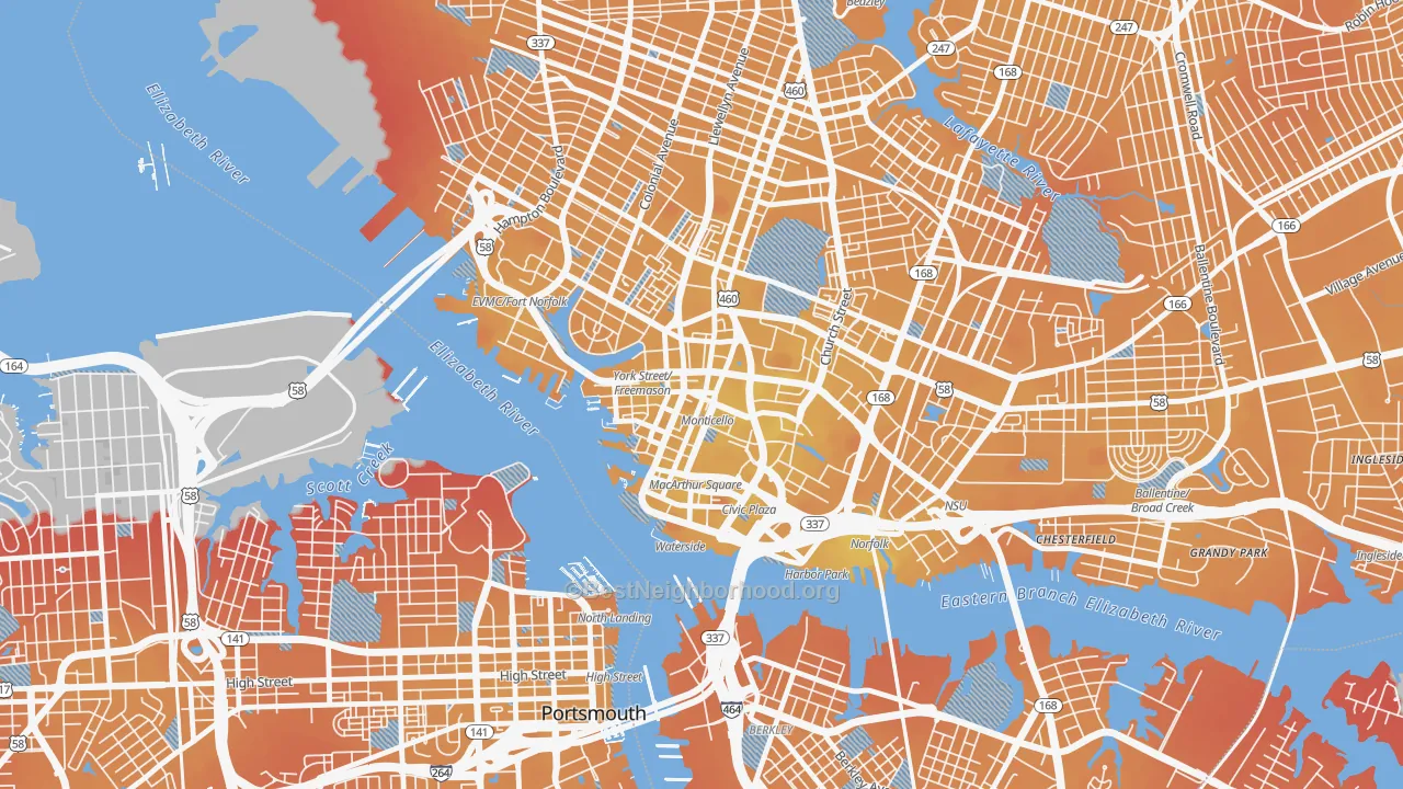 Transit Grade map of 23510, VA
