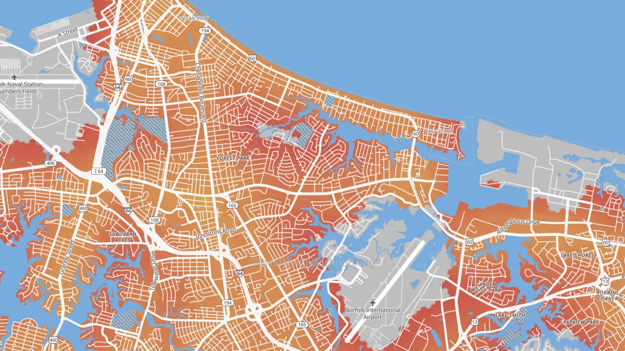 Transit Grade map of 23518, VA