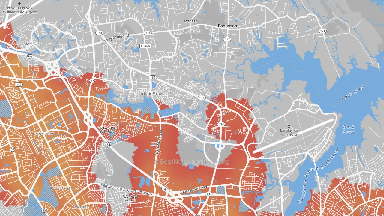 Transit Grade map of 23665, VA