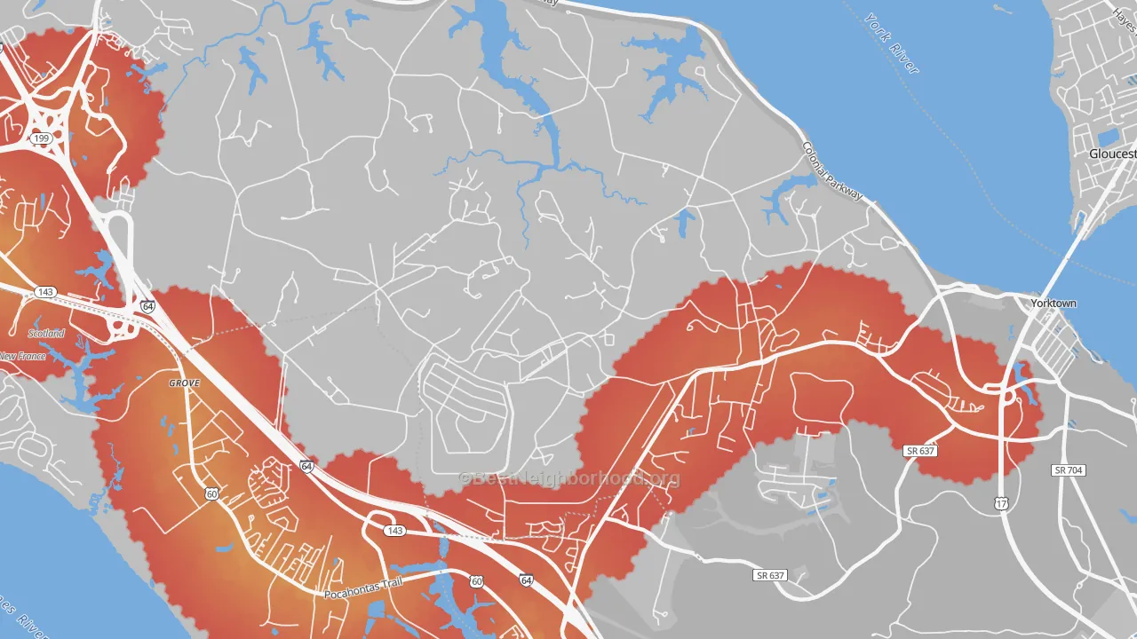Transit Grade map of 23691, VA