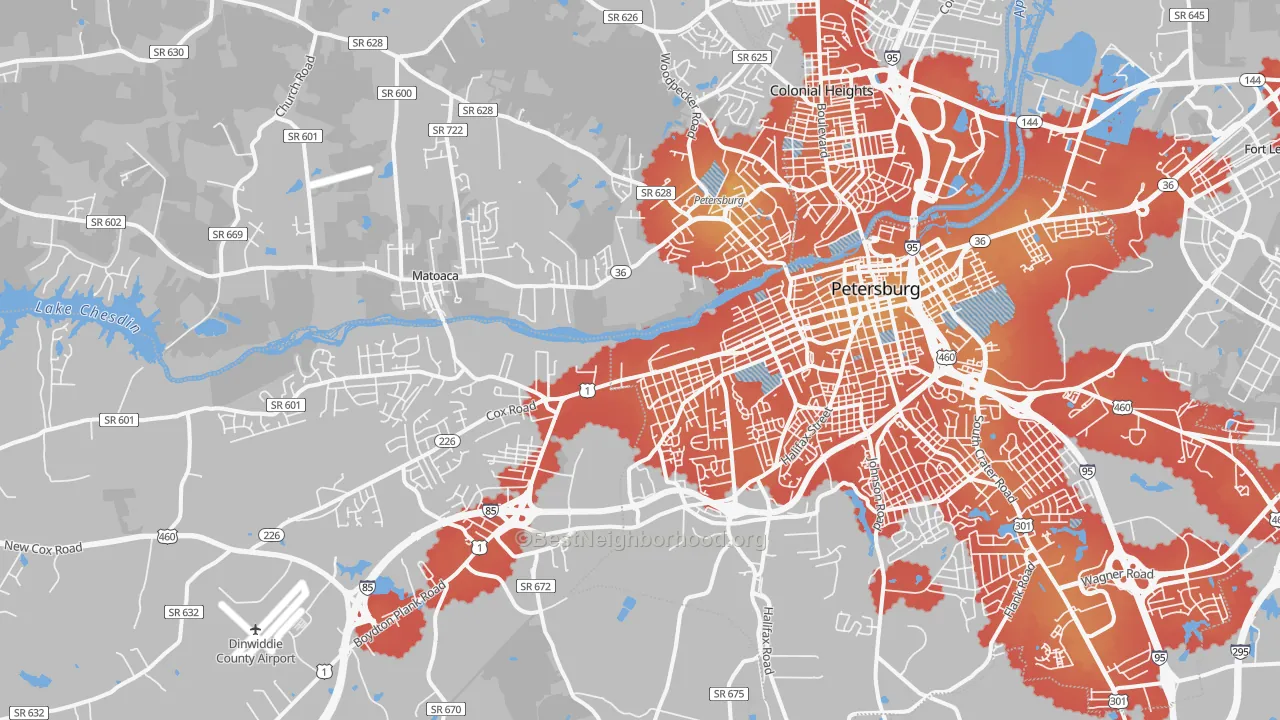 Transit Grade map of 23803, VA