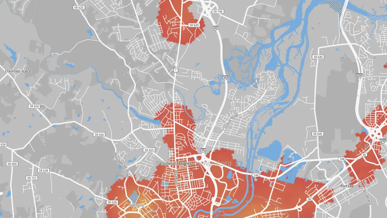 Transit Grade map of 23834, VA