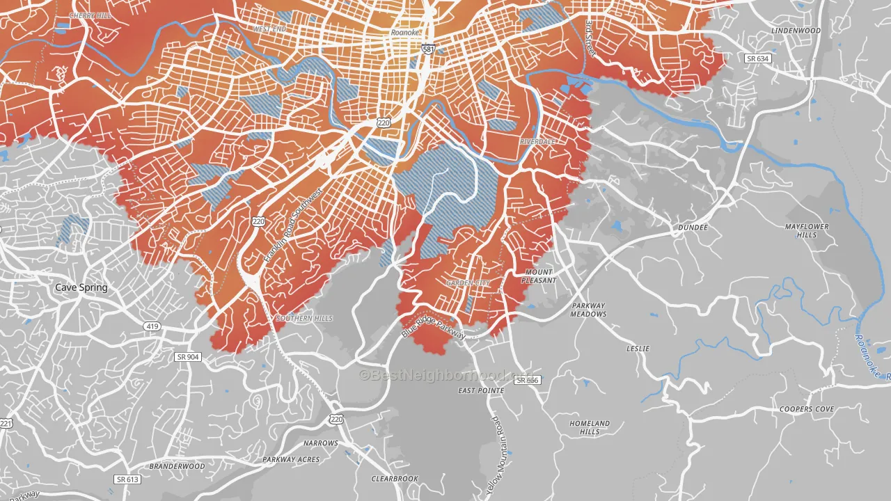 Transit Grade map of 24014, VA