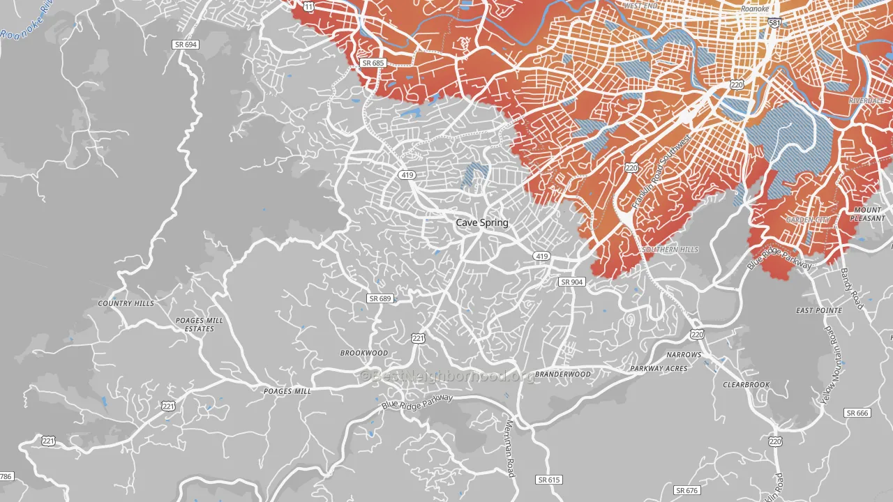 Transit Grade map of 24018, VA