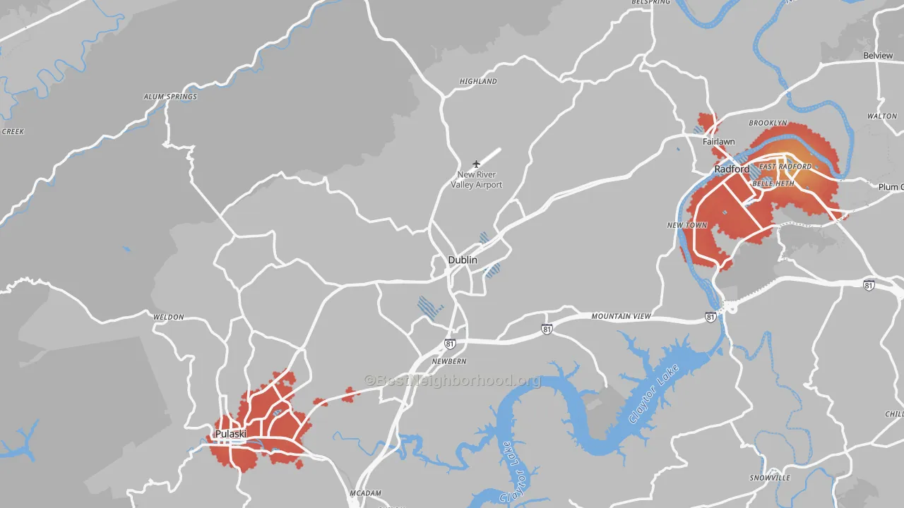 Transit Grade map of 24084, VA