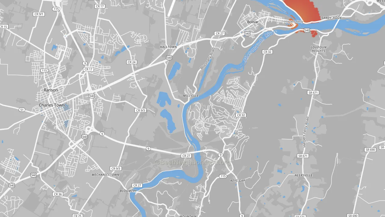 Transit Grade map of 25425, WV