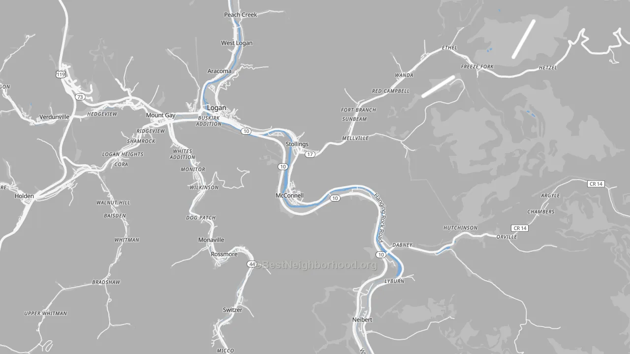 Transit Grade map of 25646, WV