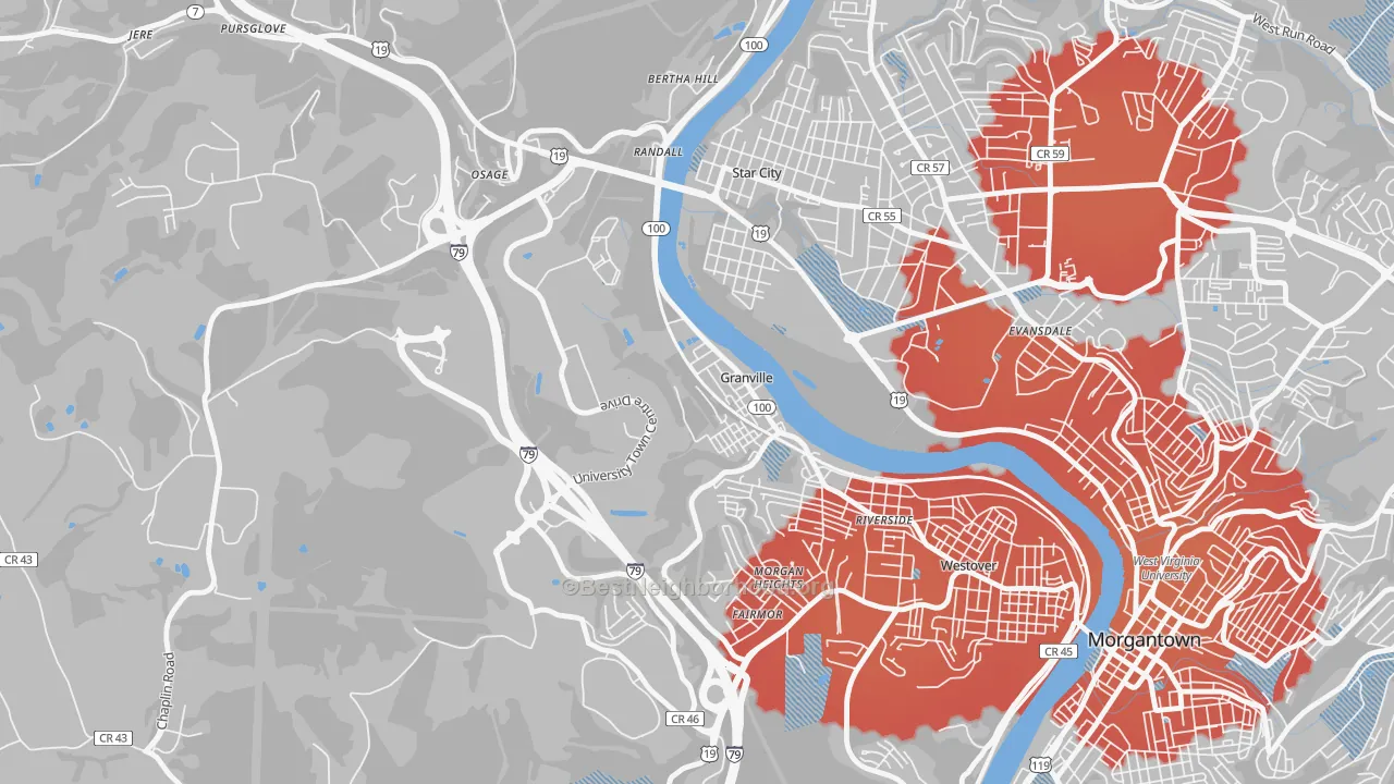 Transit Grade map of 26534, WV