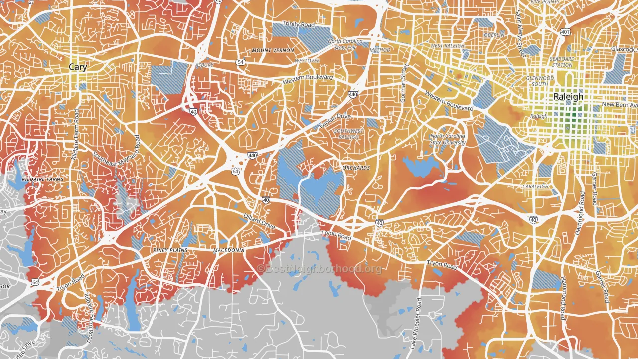 Transit Grade map of 27606, NC