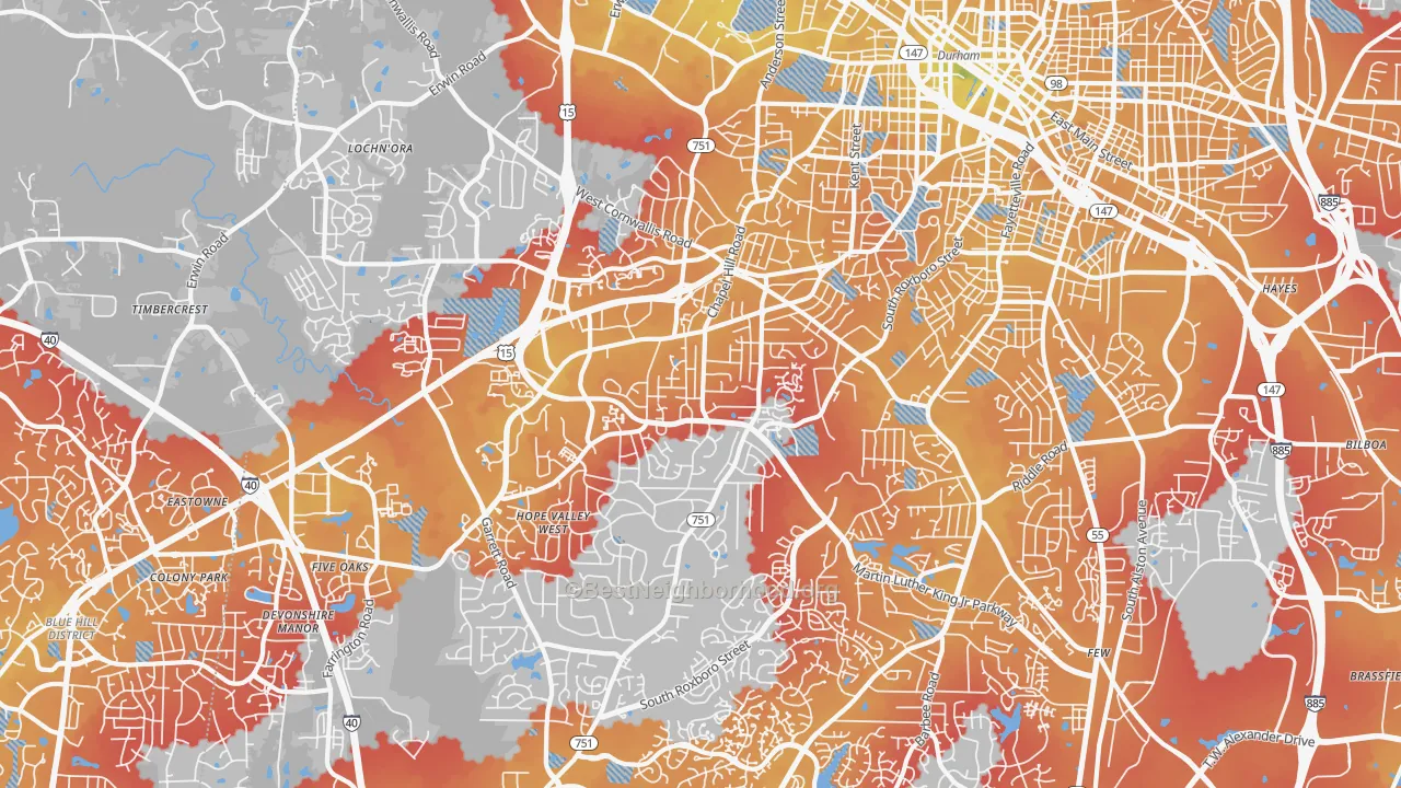 Transit Grade map of 27707, NC
