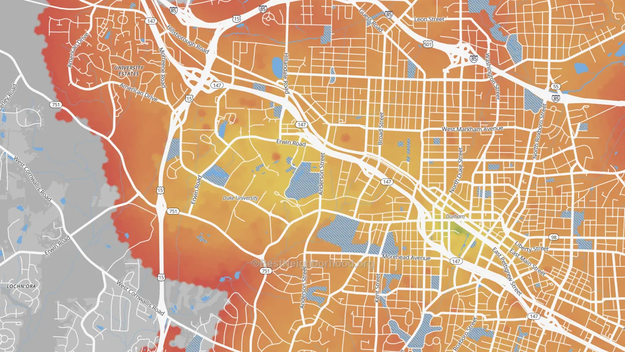 Transit Grade map of 27708, NC