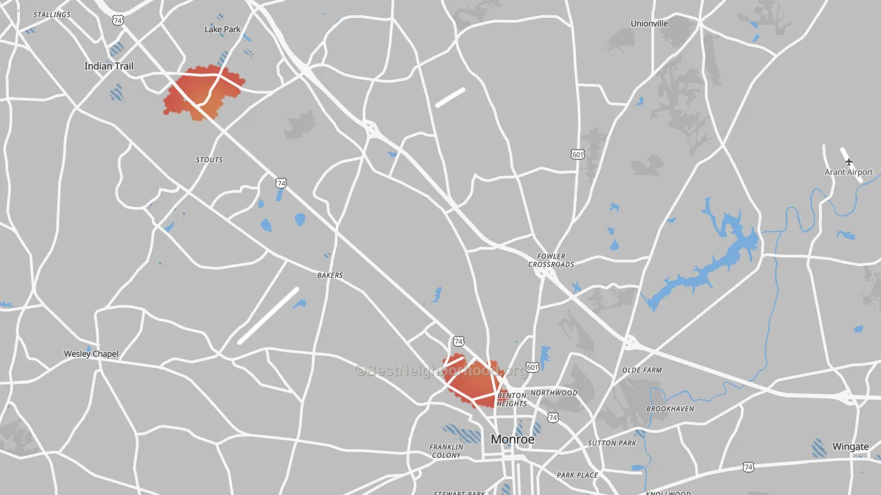Transit Grade map of 28110, NC