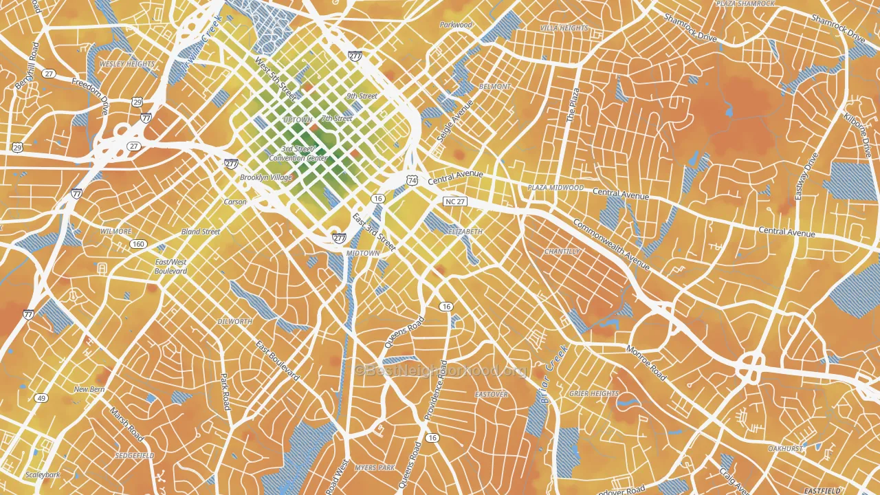 Transit Grade map of 28204, NC
