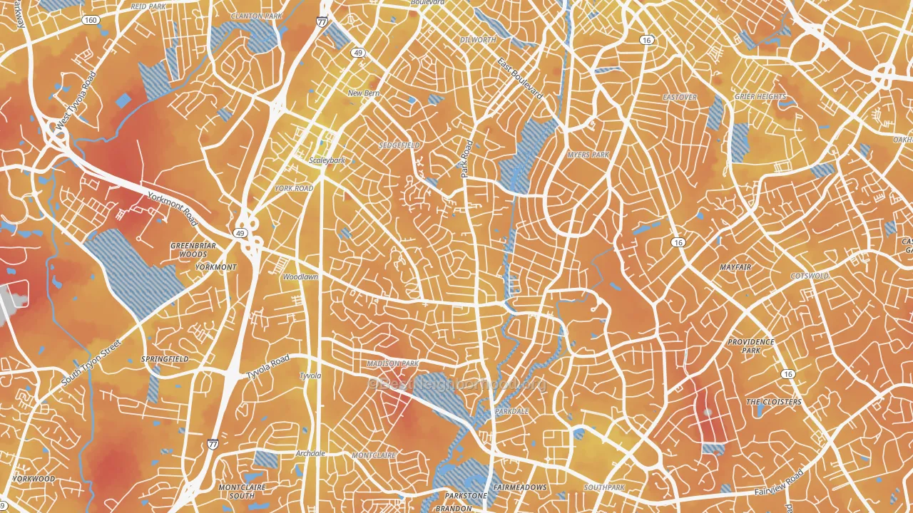 Transit Grade map of 28209, NC