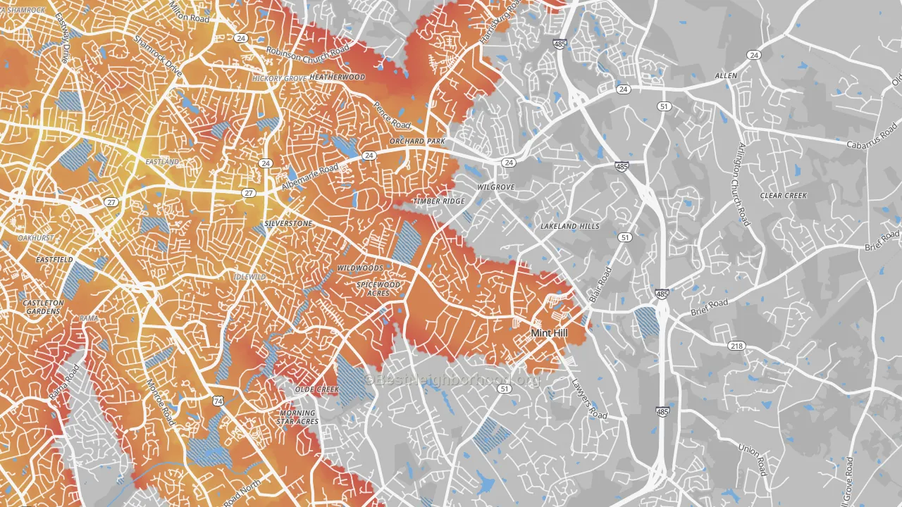 Transit Grade map of 28227, NC