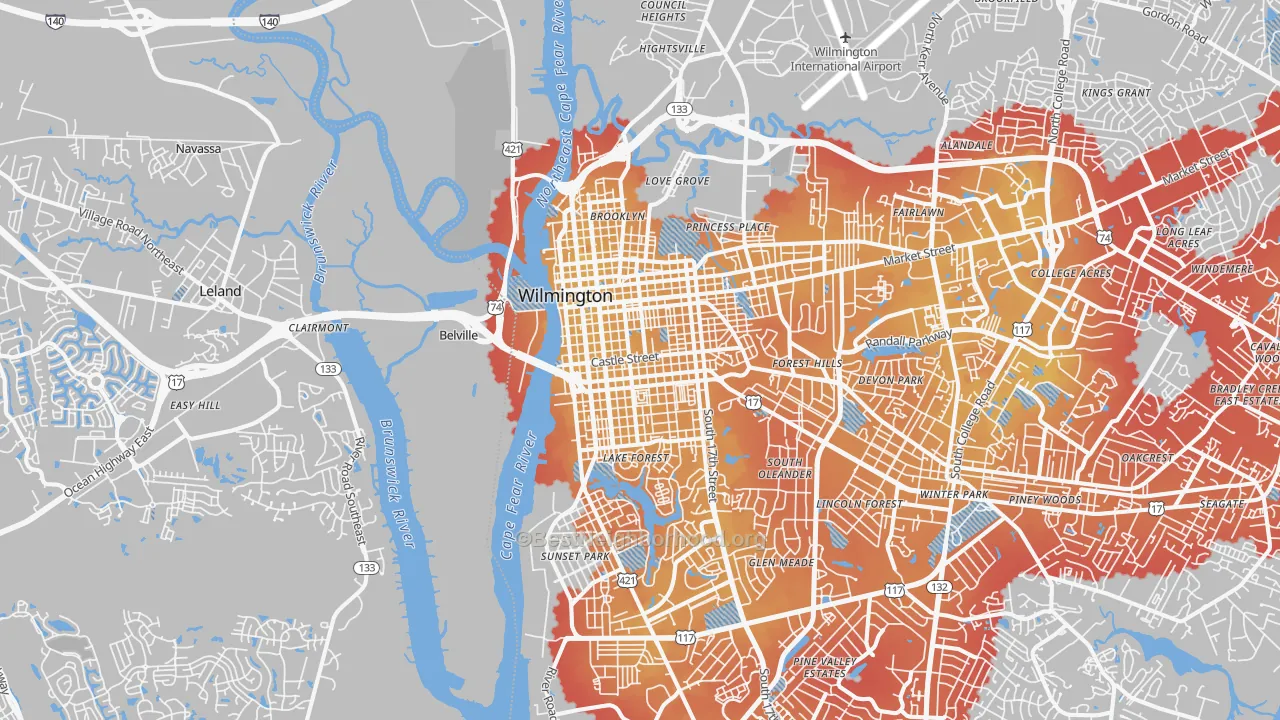 Transit Grade map of 28401, NC
