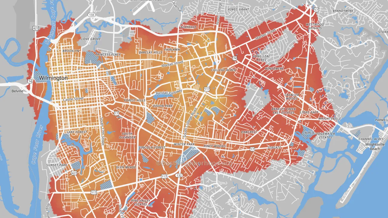 Transit Grade map of 28403, NC