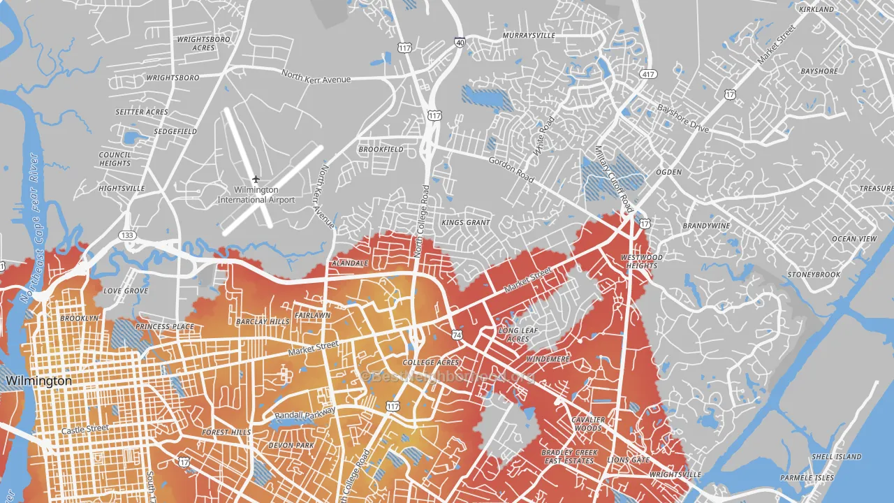 Transit Grade map of 28405, NC