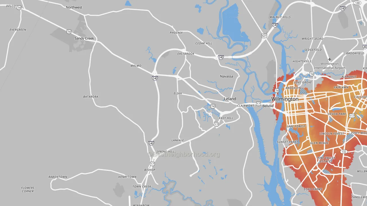 Transit Grade map of 28451, NC