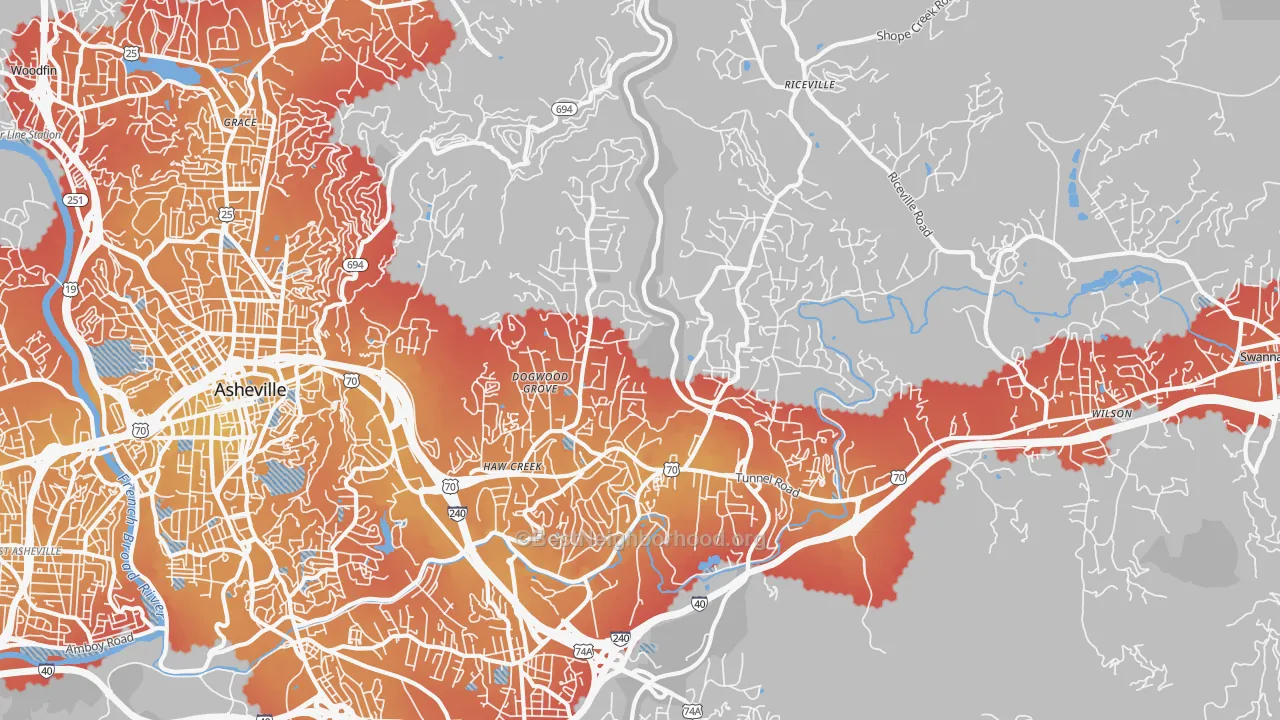 Transit Grade map of 28805, NC