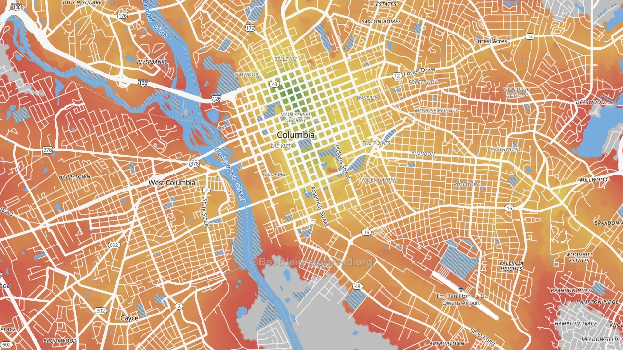Transit Grade map of 29201, SC