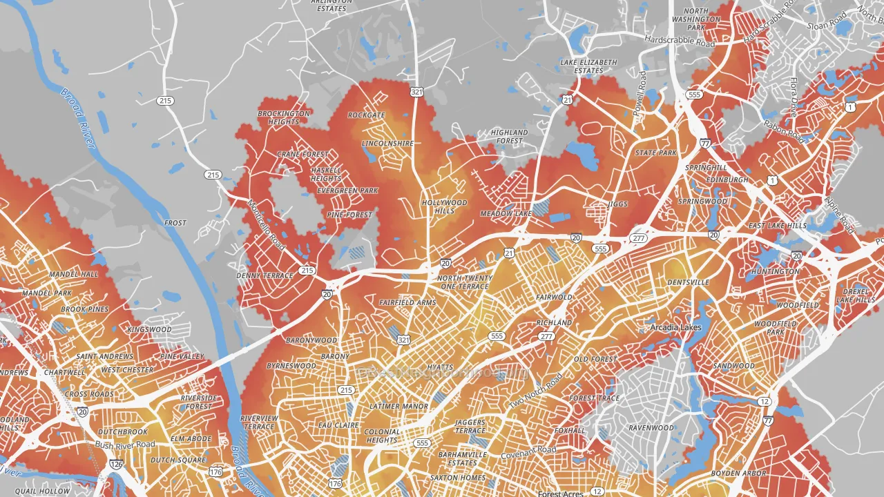 Transit Grade map of 29203, SC