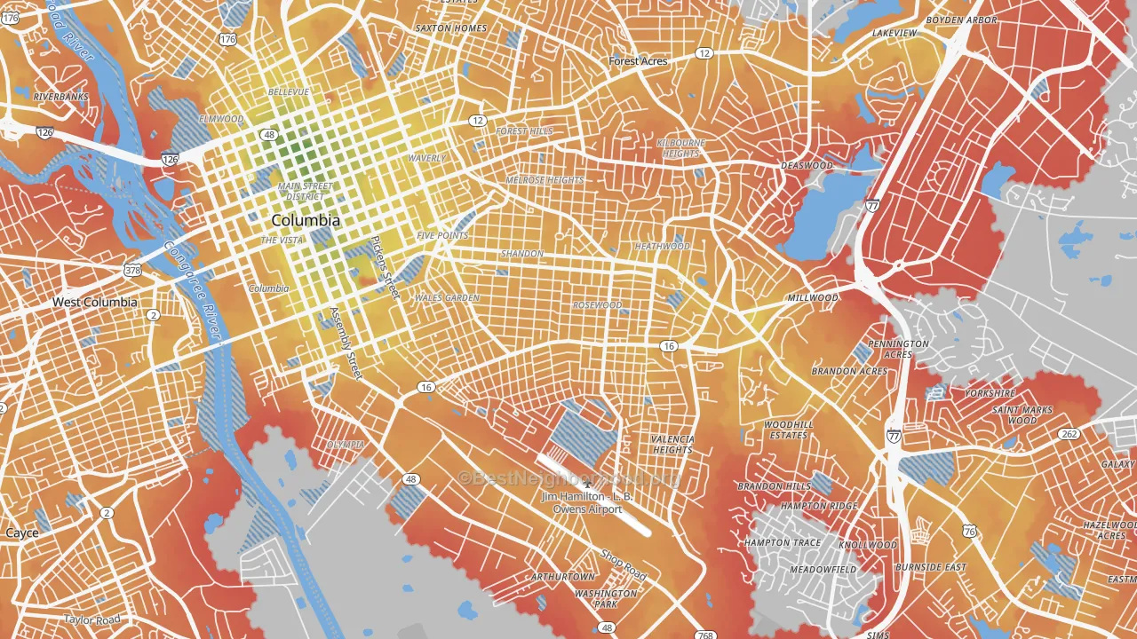 Transit Grade map of 29205, SC