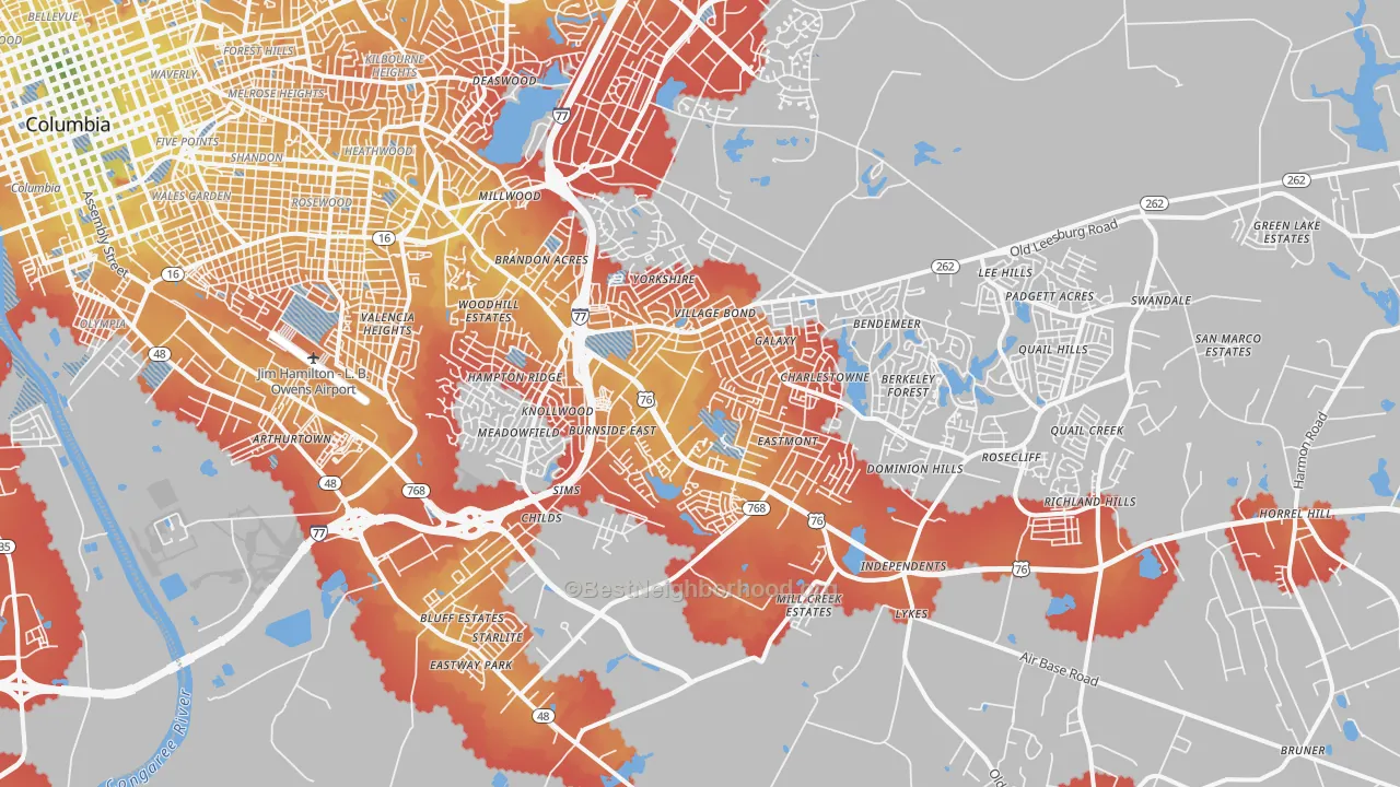Transit Grade map of 29209, SC