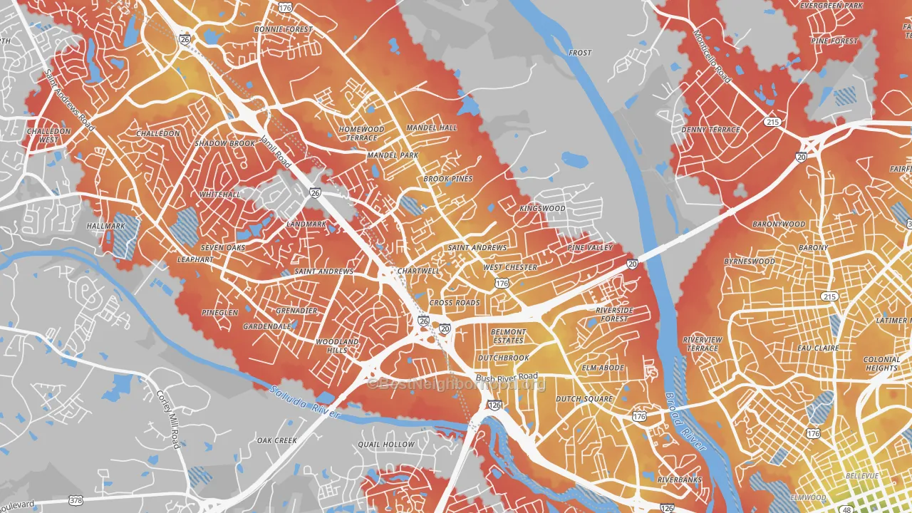 Transit Grade map of 29210, SC