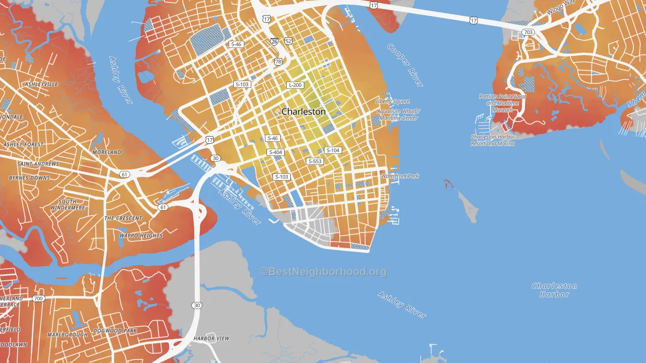 Transit Grade map of 29401, SC
