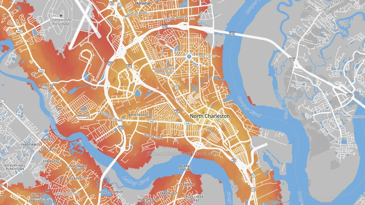 Transit Grade map of 29405, SC