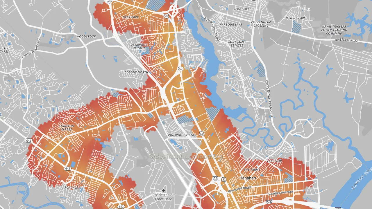 Transit Grade map of 29406, SC
