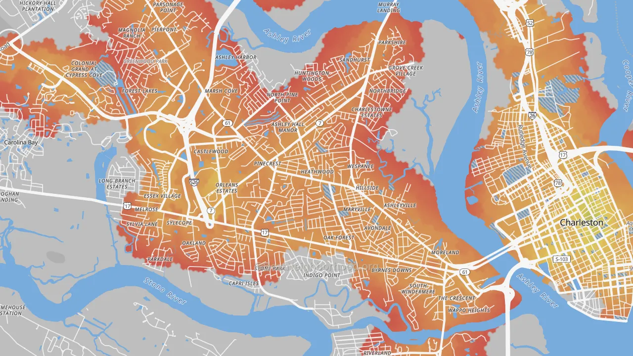 Transit Grade map of 29407, SC