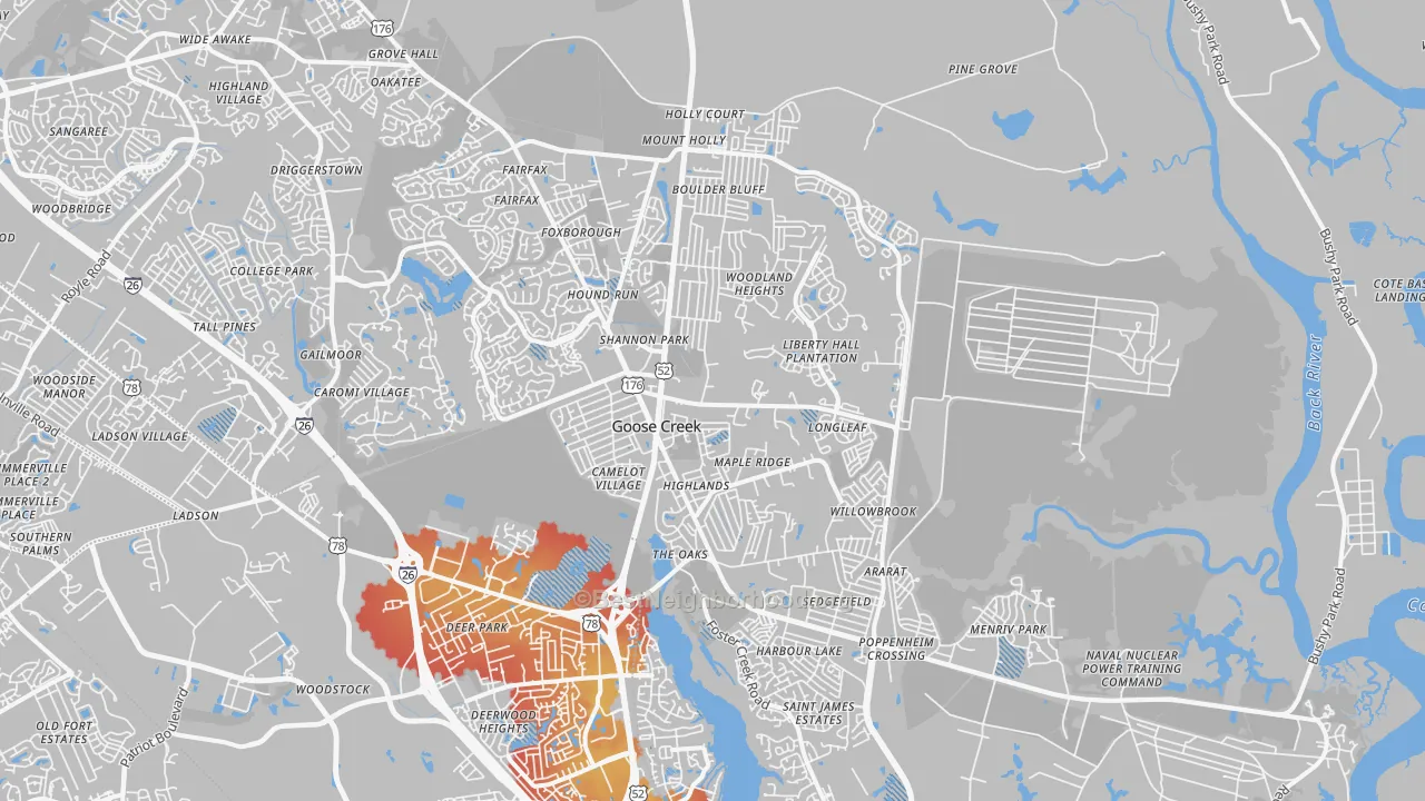 Transit Grade map of 29445, SC