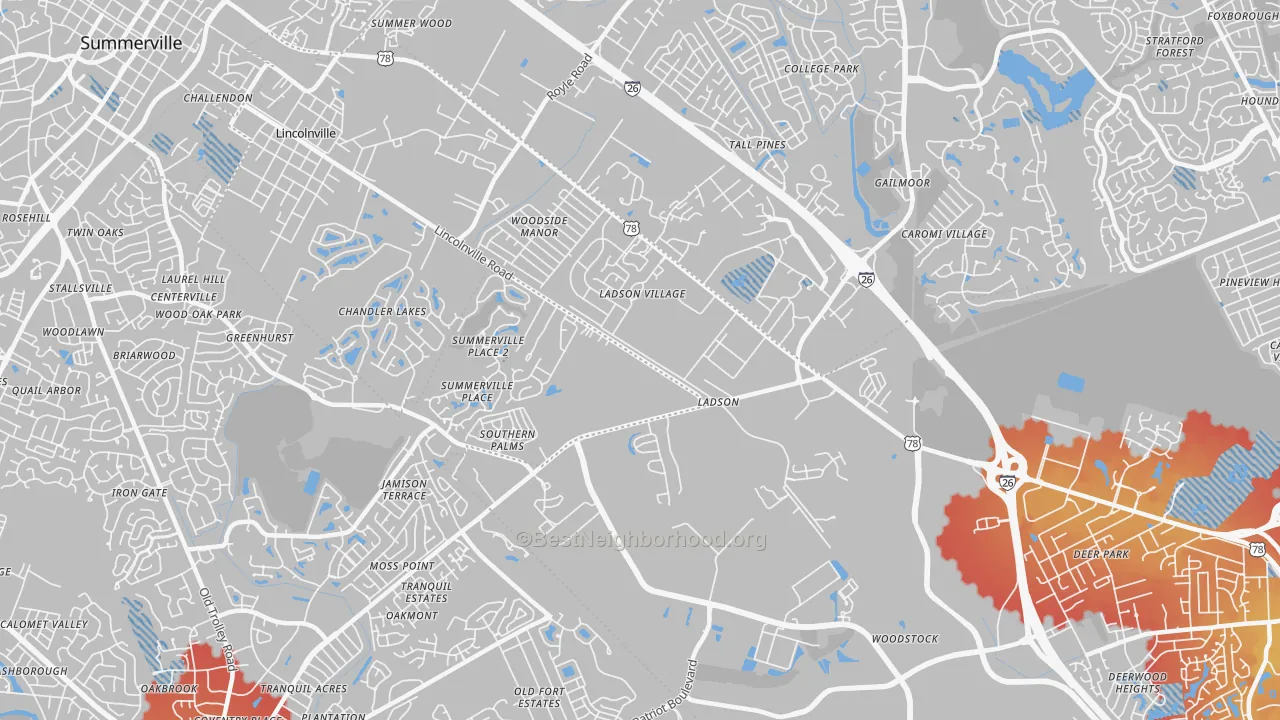 Transit Grade map of 29456, SC