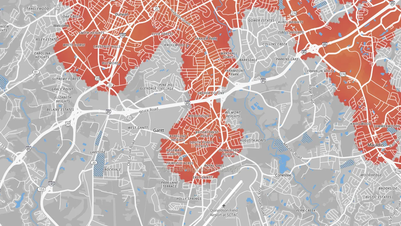Transit Grade map of 29605, SC