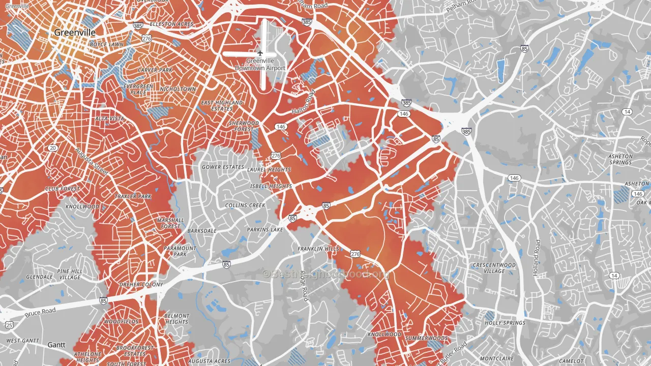 Transit Grade map of 29607, SC