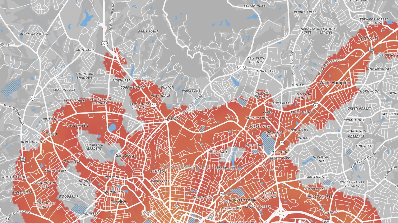 Transit Grade map of 29609, SC
