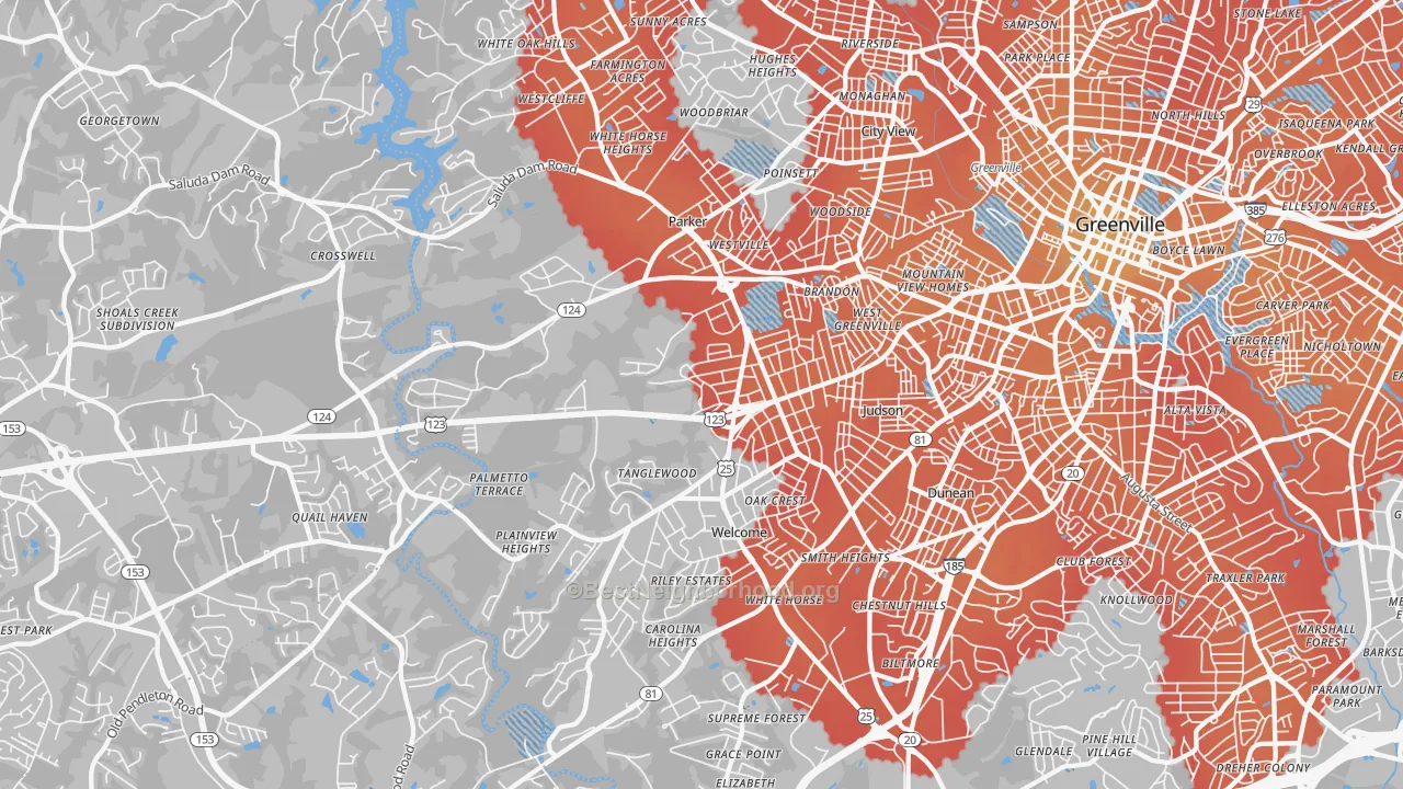 Transit Grade map of 29611, SC