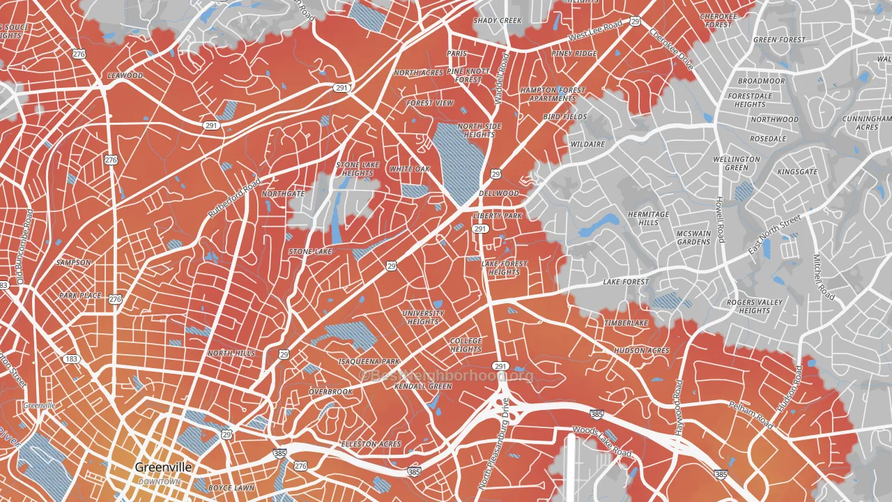 Transit Grade map of 29614, SC