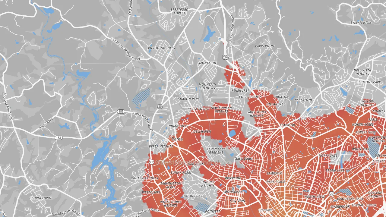 Transit Grade map of 29617, SC