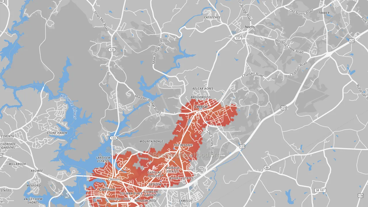 Transit Grade map of 29630, SC