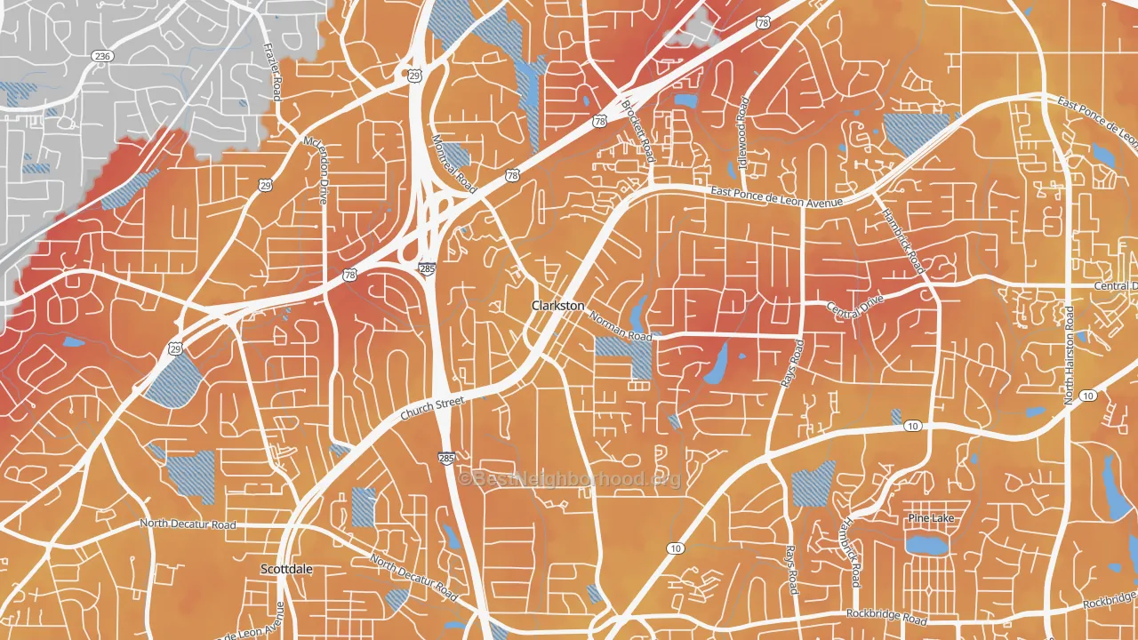 Transit Grade map of 30021, GA