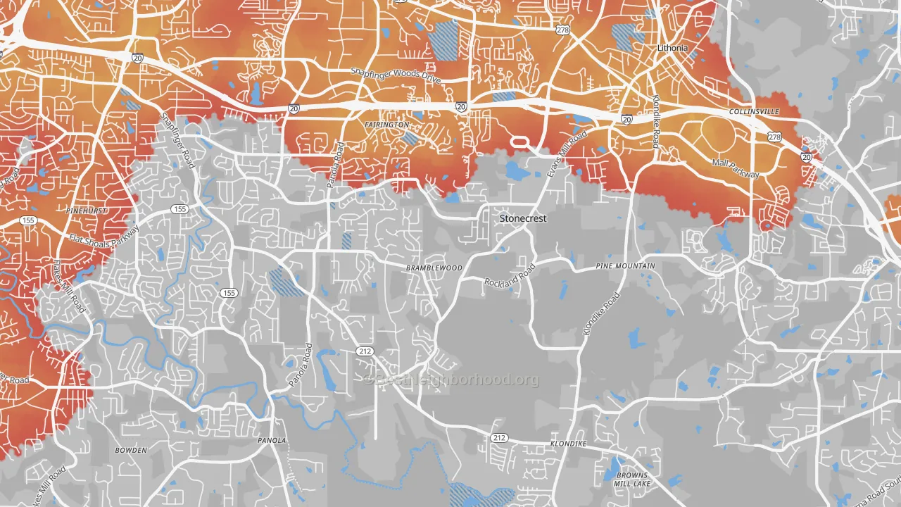 Transit Grade map of 30038, GA